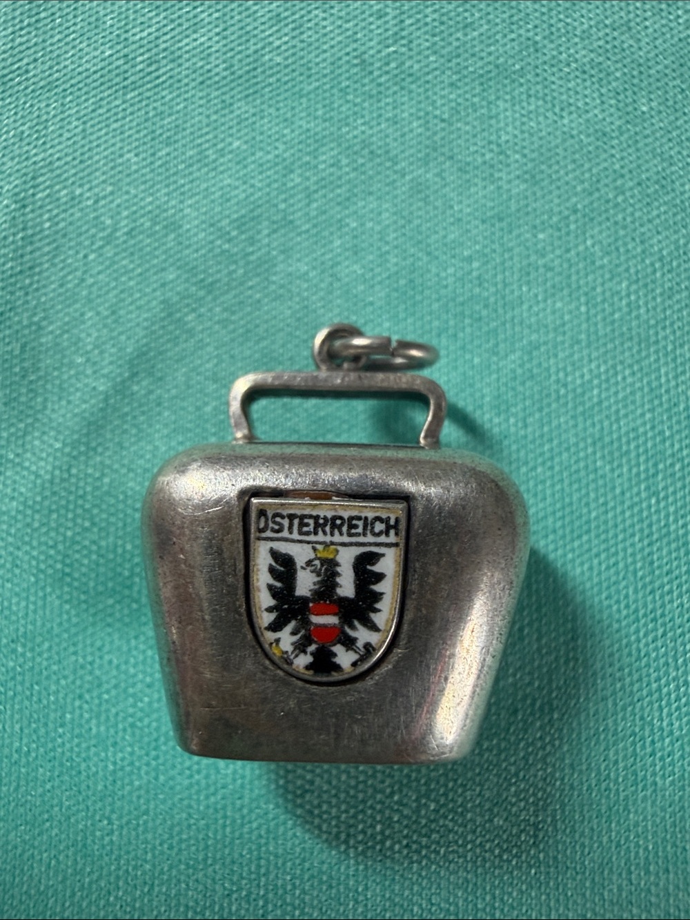Austrian Eagle and Edelweiss flower Cow Bell with 800 Silver Enamel Pendant